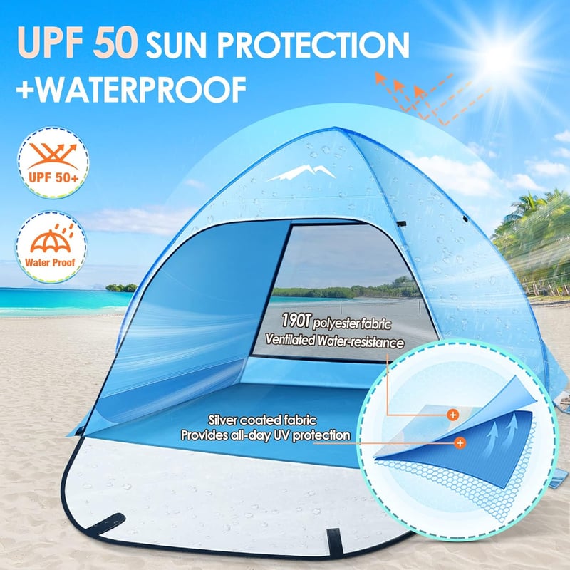 Purebox extra nagy pop-up strandsátor 2-4 személyes vízálló UV védelem
