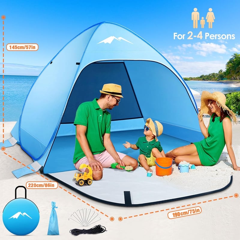 Purebox extra nagy pop-up strandsátor 2-4 személyes vízálló UV védelem