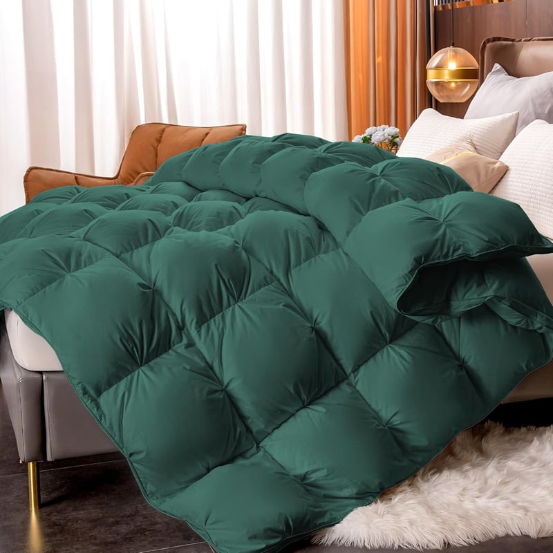 puredown Pehelypárna Lúdtoll Töltettel, Négyszezonos Paplan 220x240 cm, Könnyű Puha Pamut Huzat, Mosógépben Mosható, Zöld