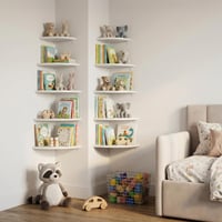 PURELLEL Závesná rohová polica na stenu – súprava 2 kusov, drevená rohová polica na stenu do detskej izby, obývačky alebo kuchyne, 6 veľkostí (15 – 35 cm) 1