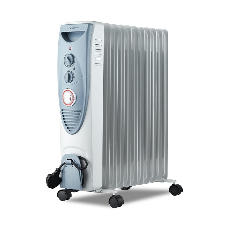 PureMate uljni radijator 2500 W, 11 rebara, s tajmerom i termostatom – siva