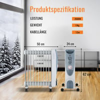 PureMate 2500 W olajradiátor 11 bordával szürke elektromos fűtőradiátor beépített időzítővel 3 fokozat termosztáttal biztonsági burkolattal 3