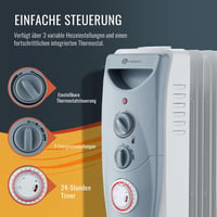 PureMate 2500 W olajradiátor 11 bordával szürke elektromos fűtőradiátor beépített időzítővel 3 fokozat termosztáttal biztonsági burkolattal 4