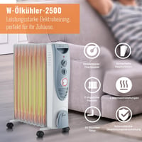 PureMate 2500 W olajradiátor 11 bordával szürke elektromos fűtőradiátor beépített időzítővel 3 fokozat termosztáttal biztonsági burkolattal 2