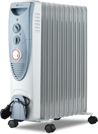 PureMate 2500 W olajradiátor 11 bordával szürke elektromos fűtőradiátor beépített időzítővel 3 fokozat termosztáttal biztonsági burkolattal 1