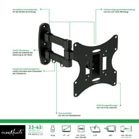 Suport TV de perete PureMounts PM-Basic2-37 pentru ecrane de 58-107 cm (23-42"), VESA 200x200, înclinabil 20°, rotativ 90°, max 30 kg, negru 3
