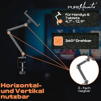 PureMounts Tablet Asztali Tartó 4.7-12.9" 360° Forgatható Silikonpárnás Fekete - Tablet desk mount 2