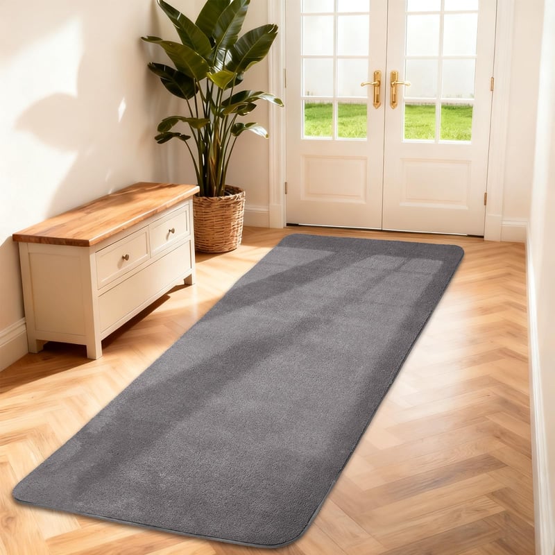 Covor tip ștaier Puremy cu fir scurt, 60x120 cm, gri închis, covor moale pentru living