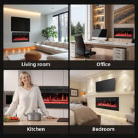 PURFINO 36"/92 cm Elektrický krb čierny – 12-farebný LED plameň a praskajúci zvuk, vykurovanie 900 W/1500 W, termostat 15–30 °C, dotyková obrazovka a diaľkové ovládanie 7