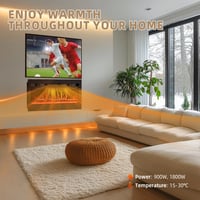 PURFINO 36"/92 cm Elektrický krb čierny – 12-farebný LED plameň a praskajúci zvuk, vykurovanie 900 W/1500 W, termostat 15–30 °C, dotyková obrazovka a diaľkové ovládanie 5