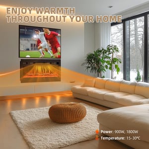 PURFINO 36"/92cm Električni kamin crni – 12 boja LED plamena i zvuk pucketanja, grijanje 900W/1500W, termostat 15-30°C, zaslon osjetljiv na dodir i daljinski upravljač