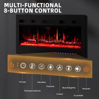 PURFINO 36"/92 cm Elektrický krb čierny – 12-farebný LED plameň a praskajúci zvuk, vykurovanie 900 W/1500 W, termostat 15–30 °C, dotyková obrazovka a diaľkové ovládanie 6