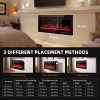 PURFINO 36"/92 cm Elektrický krb čierny – 12-farebný LED plameň a praskajúci zvuk, vykurovanie 900 W/1500 W, termostat 15–30 °C, dotyková obrazovka a diaľkové ovládanie 3