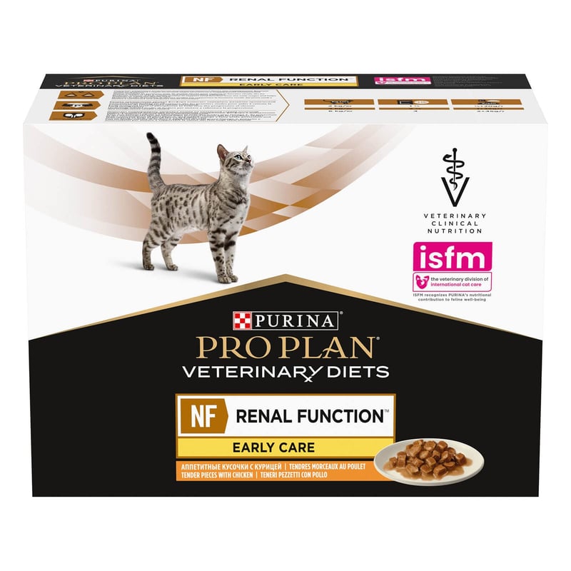 Hrană umedă pentru pisici Purina Pro Plan Veterinary Diets NF Renal Function Early Care cu pui – pentru pisici cu afecțiuni renale – 10 x 85 g