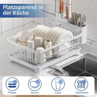 PurKeep Suport pentru uscarea vaselor, organizator compact pentru farfurii și tacâmuri pentru chiuvetă, scurgător de bucătărie 2