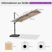 PURPLE LEAF 270x270 cm Négyzet Napernyő Forgatható Kávézó Kerti Ernyő Beige 6