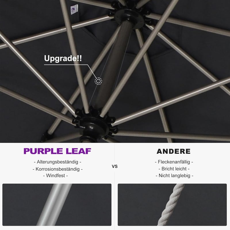 PURPLE LEAF 270x350 cm Aluminium Kerti Napernyő Forgatható Hajtókarral UPF 50+