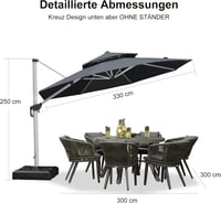 PURPLE LEAF függő napernyő 330 cm, 360°-os forgás, UV50+, hajtókarral - szürke 5