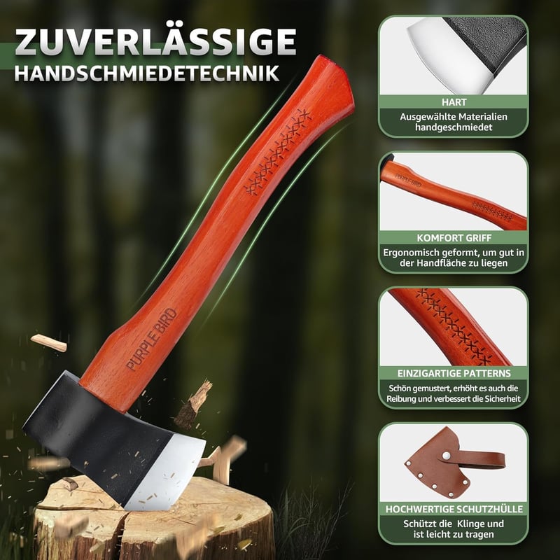 PURPLEBIRD Kézműves Fejsze Hüvellyel 37,8 cm Hasító Fejsze Fa Hasításhoz