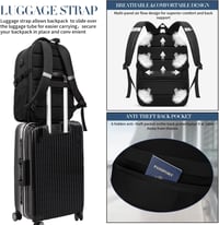 PUSLOM 55L Extra Nagy Hátizsák 18,4" Laptophoz - Vízálló, USB Töltőporttal, Lopásgátlós, Utazáshoz, Iskolába - Fekete 6
