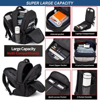 PUSLOM 55L Extra Nagy Hátizsák 18,4" Laptophoz - Vízálló, USB Töltőporttal, Lopásgátlós, Utazáshoz, Iskolába - Fekete 3