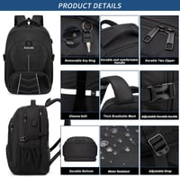 PUSLOM 55L Extra Nagy Hátizsák 18,4" Laptophoz - Vízálló, USB Töltőporttal, Lopásgátlós, Utazáshoz, Iskolába - Fekete 4