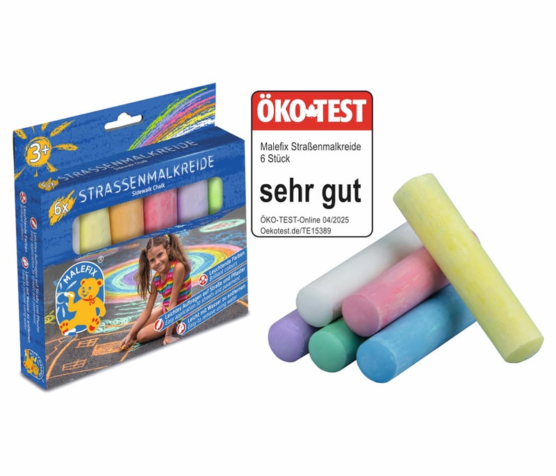 Kriedy na kreslenie na chodník Pustefix Malefix pre deti i dospelých, balenie 6 ks, žiarivé farby, vodou zmývateľné, vysokokvalitné vonkajšie kriedy