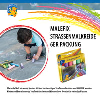Kriedy na kreslenie na chodník Pustefix Malefix pre deti i dospelých, balenie 6 ks, žiarivé farby, vodou zmývateľné, vysokokvalitné vonkajšie kriedy 3
