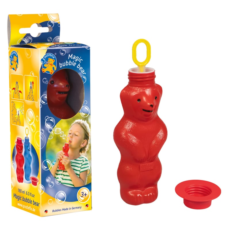 PUSTEFIX kúzelný medvedík Červená bublifuková kvapalina 180 ml, bublifuk pre deti i dospelých, na narodeniny a svadby