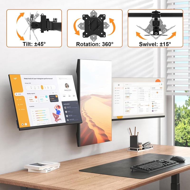 Putilsen Mount 3 monitoros fali tartó 17-32" forgatható dönthető VESA