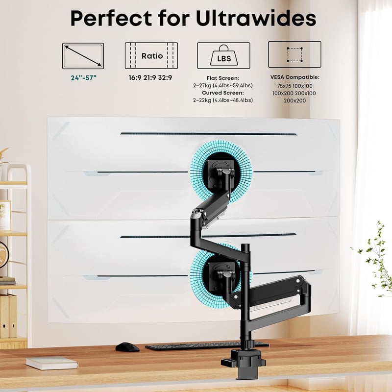 Putilsen Mount Dual Monitor Tartó 24-57" Gázrugós Állvány Magasságállítható