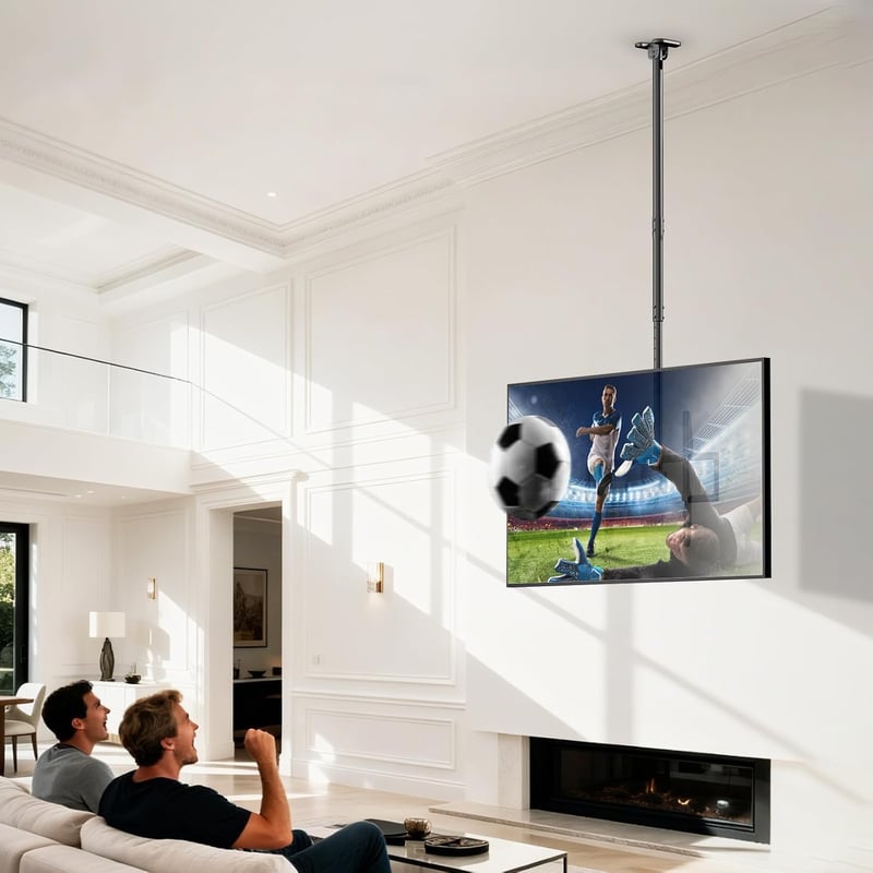 Putilsen Mount mennyezeti TV tartó 50-100 hüvelyk sík és ívelt készülékekhez 80 kg-ig, 360 fordítható dönthető, magasság 1090-2100 mm, VESA