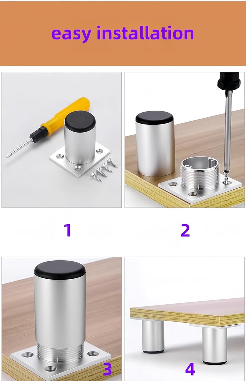 PUTOAHAO 4 darabos állítható bútor láb, alumínium, 38 mm átmérő, magasság állítható 0-15 mm