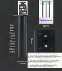 PUTOAHAO 4 darabos állítható bútor láb, alumínium, 38 mm átmérő, magasság állítható 0-15 mm 5
