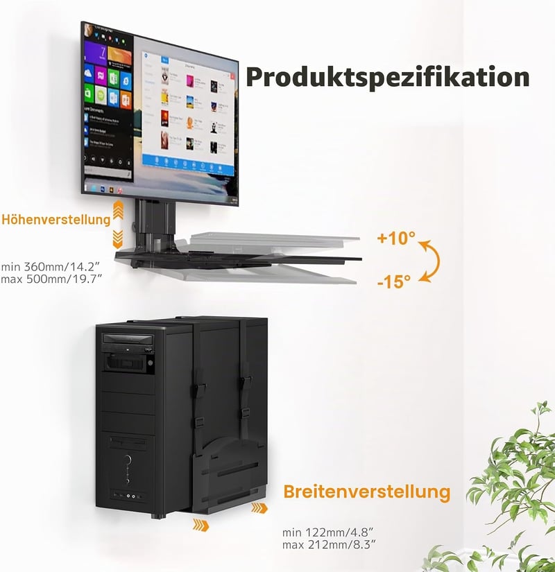 PUTORSEN 3 az 1-ben monitor fali tartó billentyűzet polccal és CPU tartóval 32"