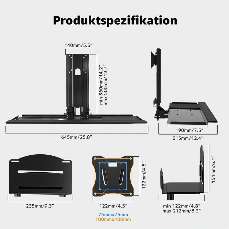 PUTORSEN 3 az 1-ben monitor fali tartó billentyűzet polccal és CPU tartóval 32"