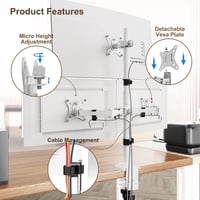 PUTORSEN 3 monitoros asztali tartó 13-32" görbült képernyőhöz, 80cm rúd, dönthető, magasságállítható, fehér 4