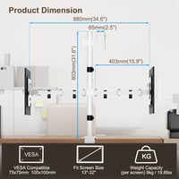 PUTORSEN 3 monitoros asztali tartó 13-32" görbült képernyőhöz, 80cm rúd, dönthető, magasságállítható, fehér 3