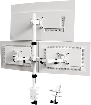 PUTORSEN 3 monitoros asztali tartó 13-32" görbült képernyőhöz, 80cm rúd, dönthető, magasságállítható, fehér