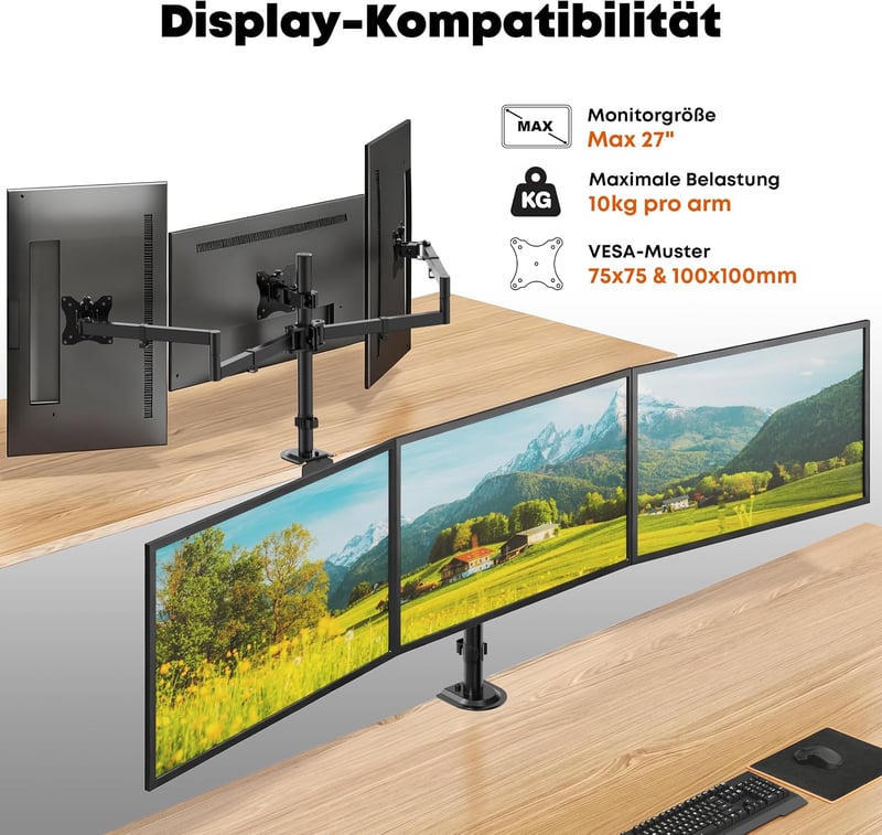 PUTORSEN 3 monitoros tartó 13-27" VESA 75/100 magasságállítható