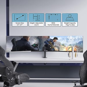 Putorsen Držač za dva monitora - Stolno pričvršćivanje, do 10 cm, s organizatorom kabela, crno/bijelo, kompatibilan s TV-om, model MAS-3