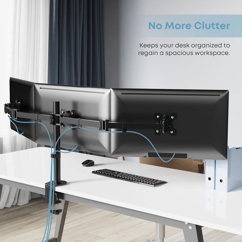 Putorsen Dupla Monitortartó Kar - Asztali Rögzítés, 10 cm-ig, Kábelrendezővel, Fekete/Fehér, TV Kompatibilis, MAS-3 Modell - black, white