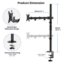 PUTORSEN Rameno na jeden monitor, výška 80 cm, pre 13-35 palcové LCD displeje, plne nastaviteľný stojan na monitor, nosnosť 9 kg, VESA 75x75/100x100 mm, čierny 5