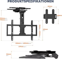 PUTORSEN elektromos TV mennyezeti tartó 37-75 hüvelykhez, dönthető és kihajtható, távirányítóval, max 45 kg, fekete 6