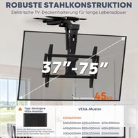 PUTORSEN elektromos TV mennyezeti tartó 37-75 hüvelykhez, dönthető és kihajtható, távirányítóval, max 45 kg, fekete 2