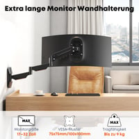 Braț de perete extensibil pentru monitor PUTORSEN pentru ecrane de 17-32 inchi, VESA 75x75/100x100, max. 9 kg, negru, complet reglabil 2