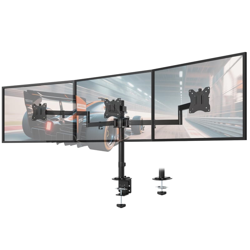 Suport pentru trei monitoare PUTORSEN pentru ecrane de 27", VESA 75/100, reglabil pe înălțime