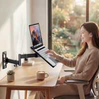 Nástenný držiak na notebook a tablet PUTORSEN pre 12-17" notebooky a 10-13" tablety, kovová základňa 300x250 mm, VESA 75/100 mm, nosnosť 5 kg, domáca kancelária 7