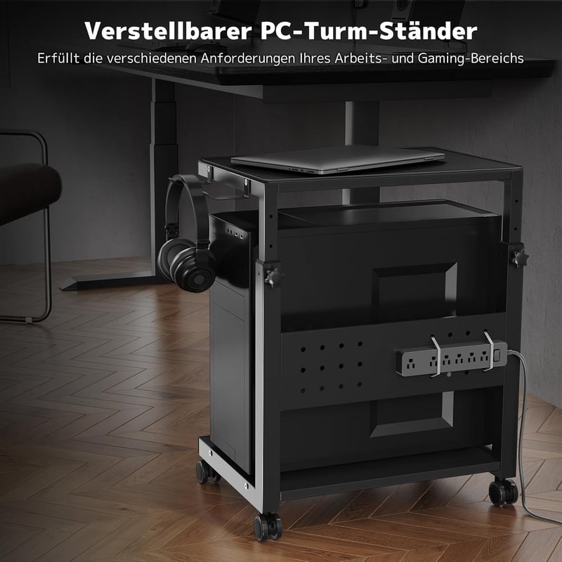 PUTORSEN Magasságállítható PC Torony Állvány 2 Szinttel, Görgős Számítógép Tartó