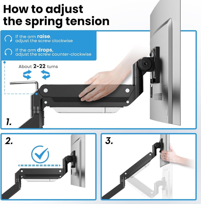 Putorsen Monitor Kar - Állítható Monitorállvány 5,68 kg Teherbírással, Ergonomikus Monitortartó Kar Asztali Rögzítéssel, 44 cm